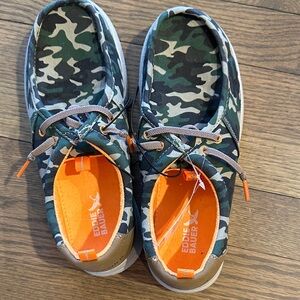 Eddie Bauer Kids Camouflage Moccasins - Green and Orange